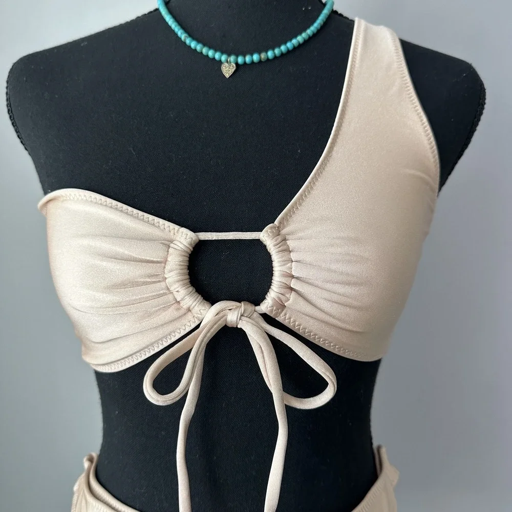 OneTeaspoon Bikini Swimsuit Womens 10 Nude One Shoulder High Waist Two Piece New